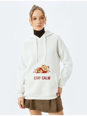 Koton Slogan Baskılı Kapüşonlu Kanguru Cepli Oversize Sweatshirt