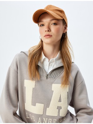 Koton Yarım Fermuarlı Sweatshirt Oversize Kolej Baskılı