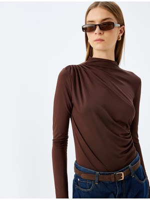 Koton Dik Yaka Drapeli Bluz Uzun Kollu Slim Fit