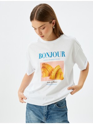 Koton Pamuklu Bisiklet Yaka Kısa Kollu Baskılı Oversize Tişört