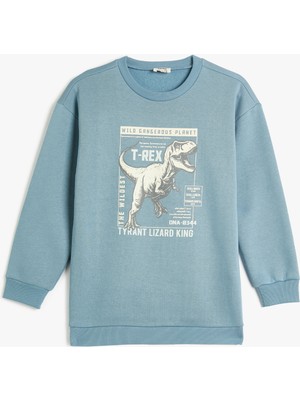 Koton Dinozorlu Sweatshirt Uzun Kollu Bisiklet Yaka Şardonlu