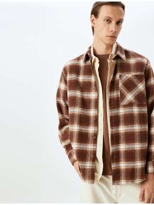 Koton Uzun Kollu Cep Detaylı Ekose Oduncu Gömleği