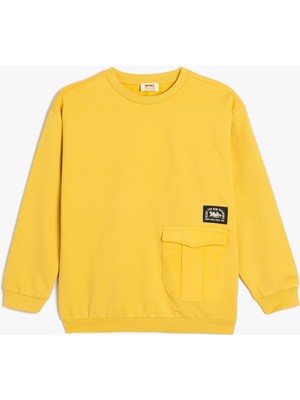 Koton Oversize Uzun Kollu Sweatshirt Erkek Çocuk Bisiklet Yaka Cep Detaylı Pamuklu Sarı