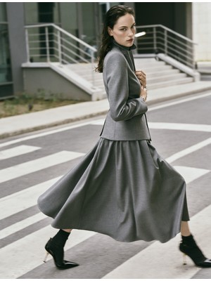 Koton Midi Boy A Kesim Kumaş Etek Volanlı Standart Bel