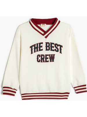 Koton Uzun Kollu V Yaka Işleme Detaylı Sweatshirt Erkek Çocuk Cepsiz Orta Kalınlık