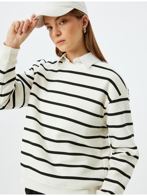 Koton Pamuk Karışımlı Uzun Kollu Bisiklet Yaka Sweatshirt