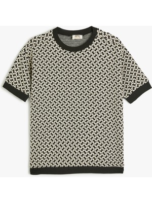 Koton Siyah Örme Jakarlı Kısa Kollu Bisiklet Yaka Sweatshirt Erkek Çocuk için Oversize Kesim
