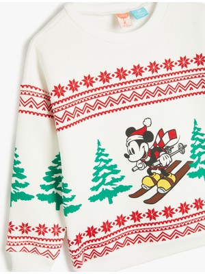 Koton Yılbaşı Temalı Mickey Mouse Baskılı Lisanslı Sweatshirt Uzun Kollu Bisiklet Yaka Pamuklu