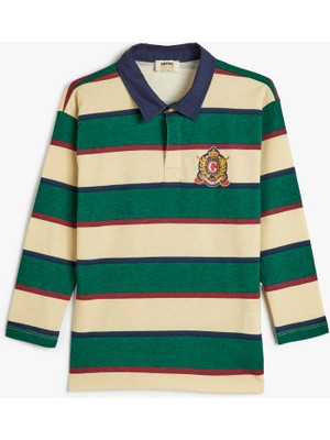 Koton Polo Yaka Tişört Uzun Kollu Baskı Detaylı Pamuklu