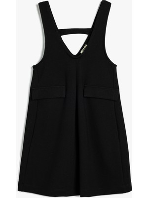 Koton Jile Elbise V Yaka Kapaklı Cep Detaylı Viskon Kumaş