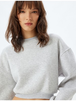 Koton Basic Crop Sweatshirt Bisiklet Yaka Üç Iplik Şardonlu
