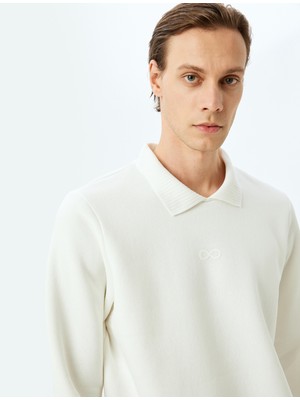 Koton Polo Yaka Şardonlu Pamuk Karışımlı Basic Baskılı Sweatshirt