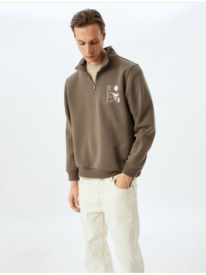 Koton Yarım Fermuarlı Pamuk Karışımlı Baskılı Sweatshirt
