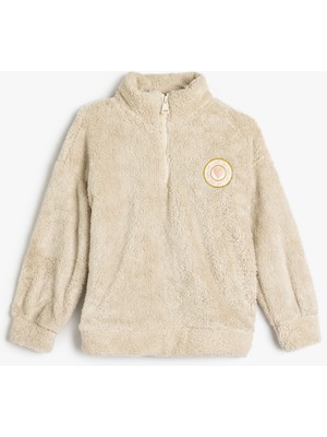 Koton Oversize Peluş Sweatshirt Dik Yaka Yarım Fermuarlı Uzun Kollu