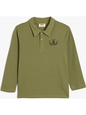 Koton Polo Tişört Uzun Kollu Işleme Detaylı Pamuklu