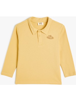 Koton Polo Tişört Uzun Kollu Işleme Detaylı Pamuklu