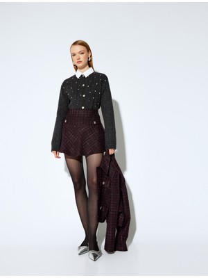 Koton x Melis Ağazat - Taşlı Düğme Detaylı Volümlü Mini Tüvit Etek