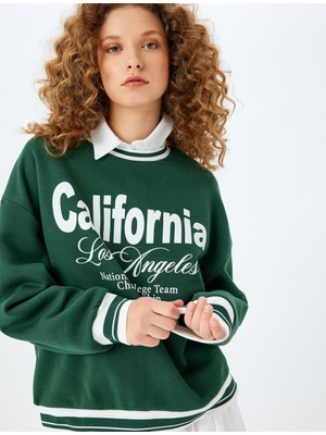 Koton Bisiklet Yaka Kolej Baskılı Biyeli Oversize Sweatshirt