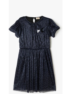 Koton Elbise Tül Detaylı Yuvarlak Yaka Kısa Kollu Fiyonklu