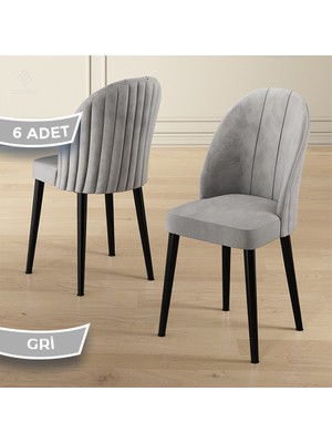 Canisa Mara Serisi 6 Adet  Babyface Kumaş Siyah Metal Ayak Mutfak Sandalyesi