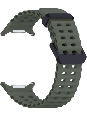 Kreton Samsung Galaxy Watch 7 Ultra 47MM ile Uyumlu Kordon Dalgalı Delikli Metal Tokalı Silikon Kayış
