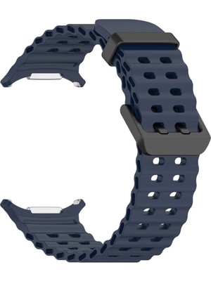 Kreton Samsung Galaxy Watch 7 Ultra 47MM ile Uyumlu Kordon Dalgalı Delikli Metal Tokalı Silikon Kayış