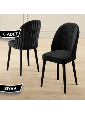 Canisa Mara Serisi 6 Adet  Babyface Kumaş Siyah Metal Ayak Mutfak Sandalyesi