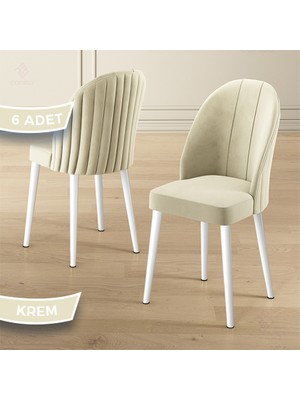 Canisa Mara Serisi 6 Adet  Babyface Kumaş Beyaz Metal Ayak Mutfak Sandalyesi