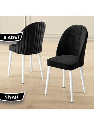 Canisa Mara Serisi 6 Adet  Babyface Kumaş Beyaz Metal Ayak Mutfak Sandalyesi