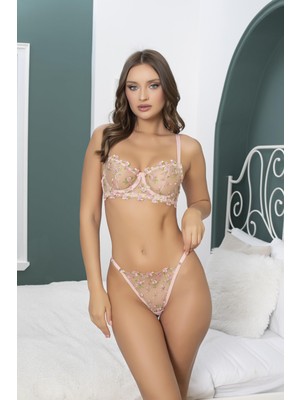 Sensual Çiçek Desen Balenli Dantelli Sütyen Takımı