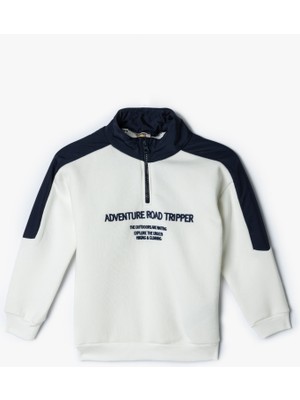 Koton Sweatshirt Dik Yaka Yarım Fermuarlı Uzun Kollu Baskılı Şardonlu