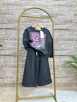 Ladin Store Yeni Sezon Kız Çocuk Pamuklu Zebra Baskılı Sweatshirt ve Eşofman Alt-Üst Takım