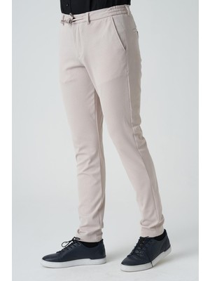 	white Stone Barreiro P1036 Slim Fit Twis Bağcıklı Likralı Jogger Pantolon Bej