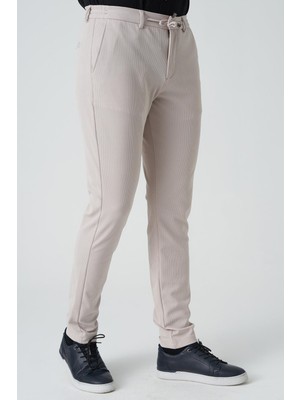 	white Stone Barreiro P1036 Slim Fit Twis Bağcıklı Likralı Jogger Pantolon Bej