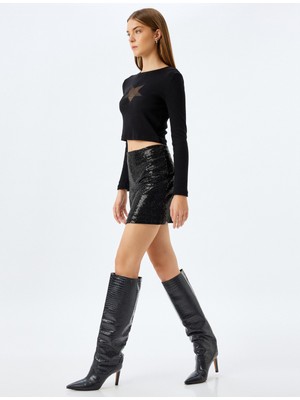 Koton x Inji - Pullu Payetli Mini Düşük Bel Slim Fit Etek