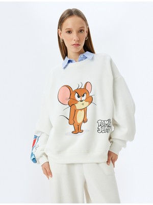 Koton Tom ve Jerry Baskılı Bisiklet Yaka Şardonlu Rahat Kalıp Lisanslı Sweatshirt