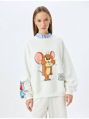 Koton Tom ve Jerry Baskılı Bisiklet Yaka Şardonlu Rahat Kalıp Lisanslı Sweatshirt