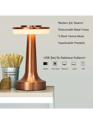 UmoTech Ayarlanabilir Parlaklık ve 10W LED Bakır Renkli Masa Lambası Modern Tasarım Aydınlatma