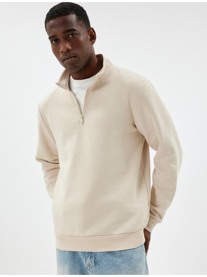 Koton Yarım Fermuarlı Yaka Basic Şardonlu Pamuk Karışımlı Uzun Kollu Sweatshirt