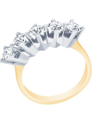Diamond Line-Gülaylar 14 Ayar Sarı-Beyaz Altın Beştaş Yüzük