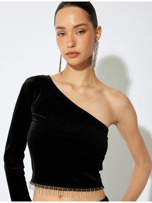 Koton Slim  Fit Uzun Kollu Taşlı Tek Omuz Body