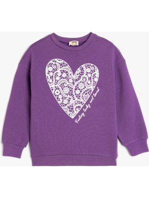 Koton Sweatshirt Kalp Baskılı Şardonlu Pamuklu