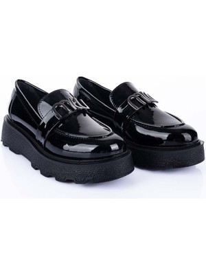 Getcho Elvan Kadın Rugan Siyah Loafer Ayakkabı