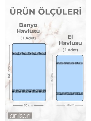 %100 Pamuk 2'li Mavi Greek Havlu Seti - 1 Adet El Havlusu ve 1 Adet Banyo Havlusu