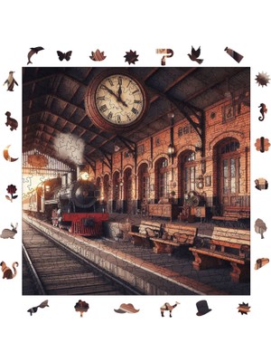 Pinecone Eski Tren Istasyonu Ahşap Puzzle Yetişkin Benzersiz Parçalı Yapboz Puzzle Yapıştırıcılı S1-22