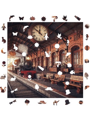 Pinecone Eski Tren Istasyonu Ahşap Puzzle Yetişkin Benzersiz Parçalı Yapboz Puzzle Yapıştırıcılı S1-22