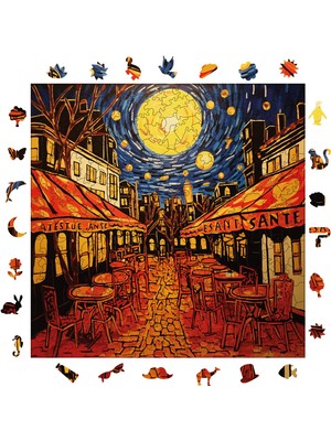 Pinecone Van Gogh Kafe Terasta Gece Reprodüksiyonu Ahşap Puzzle Yetişkin Benzersiz Parçalı Puzzle S1-33