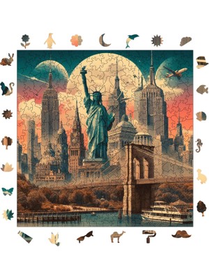 Pinecone Ikonik New York Ahşap Puzzle Yetişkin Benzersiz Parçalı Yapboz Puzzle Yapıştırıcılı S1-14