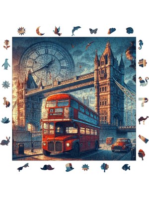 Pinecone Londra  Ahşap Puzzle Yetişkin Benzersiz Parçalı Yapboz Puzzle Yapıştırıcılı S1-19