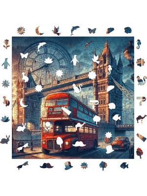 Pinecone Londra  Ahşap Puzzle Yetişkin Benzersiz Parçalı Yapboz Puzzle Yapıştırıcılı S1-19